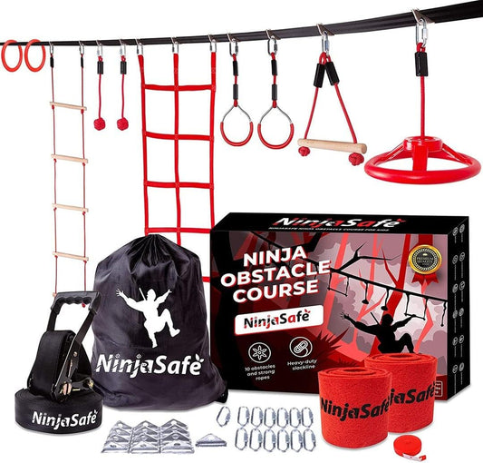 Ultimate Ninja Warrior Kids Course - 10 Obstacles & 50' Slackline - NinjaSafe