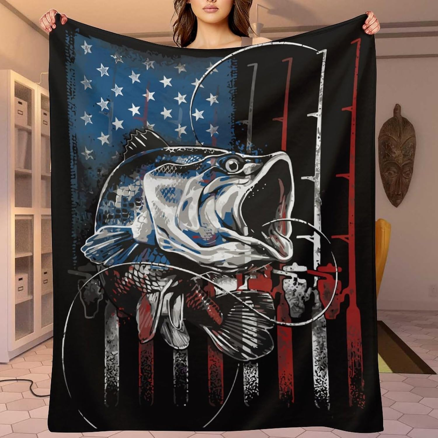 Plush Fishing Print Throw Blanket | 350gsm | Versatile Gift 60x50 | Begarm