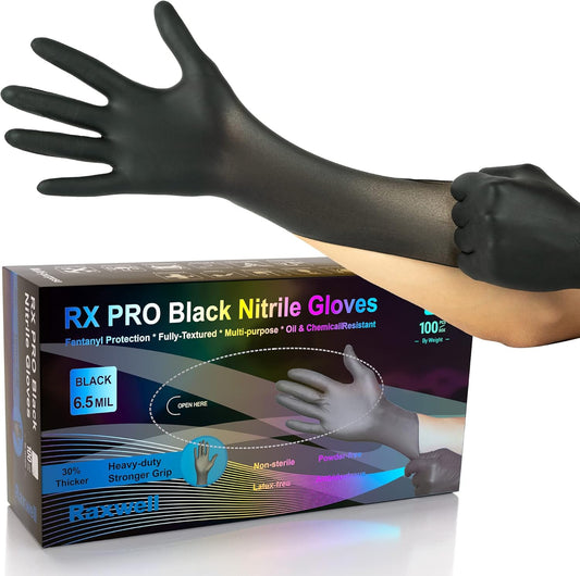 100-Count X-Large Black Nitrile Gloves | Chemical Resistant | Food Grade