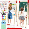 Kids Easel with Paper Roll Double-Sided Wooden Art Easel - Adjustable