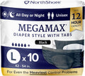 Adult Overnight Diapers Large Black - 12-Hour Tab-Style Protection