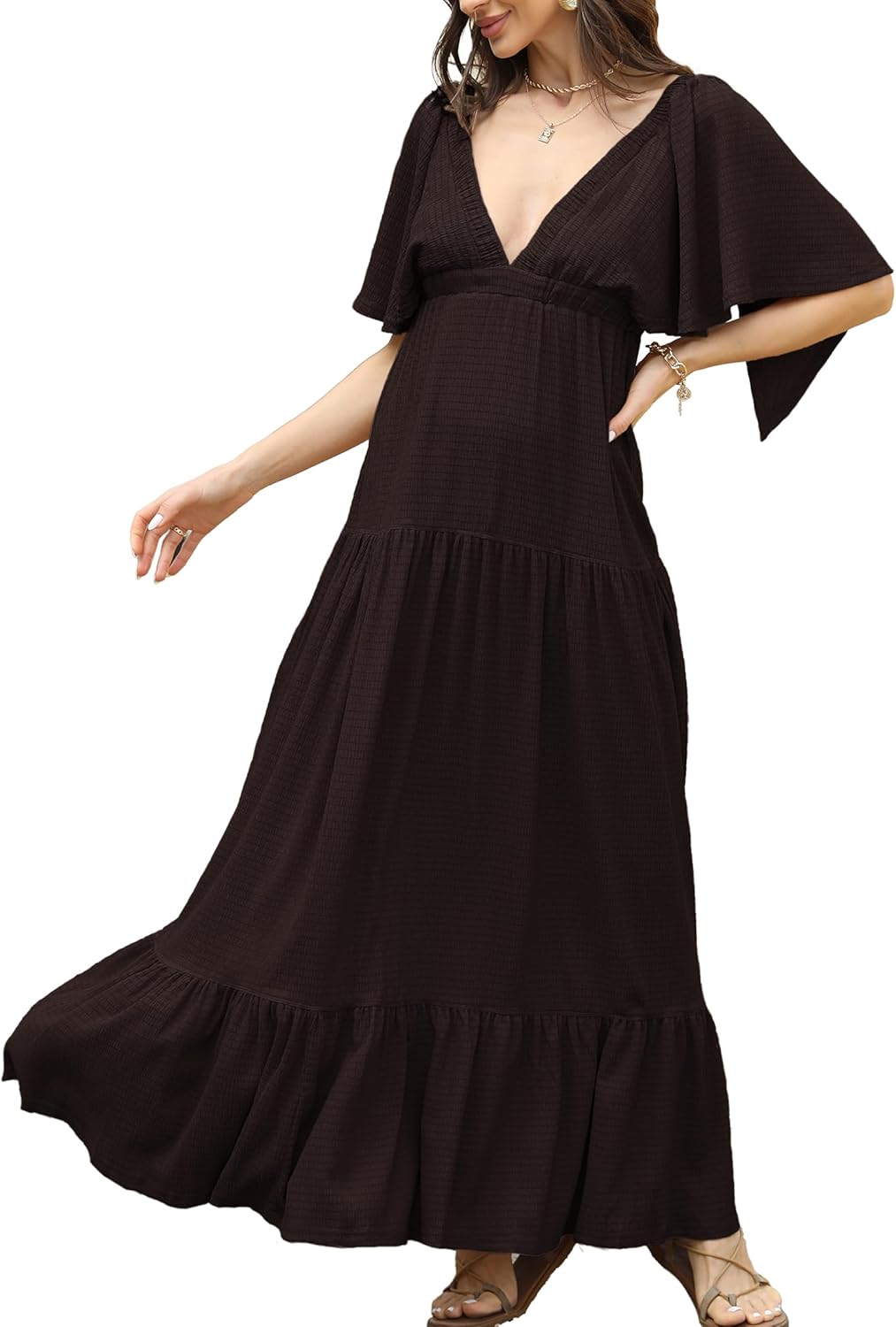 Kikibell Women Summer Dresses V-Neck Maxi Dress for All Occasions