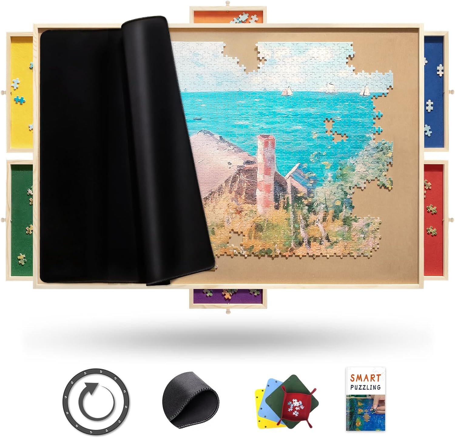 1500 Piece Rotating Puzzle Board Pro with 6 Drawers and More