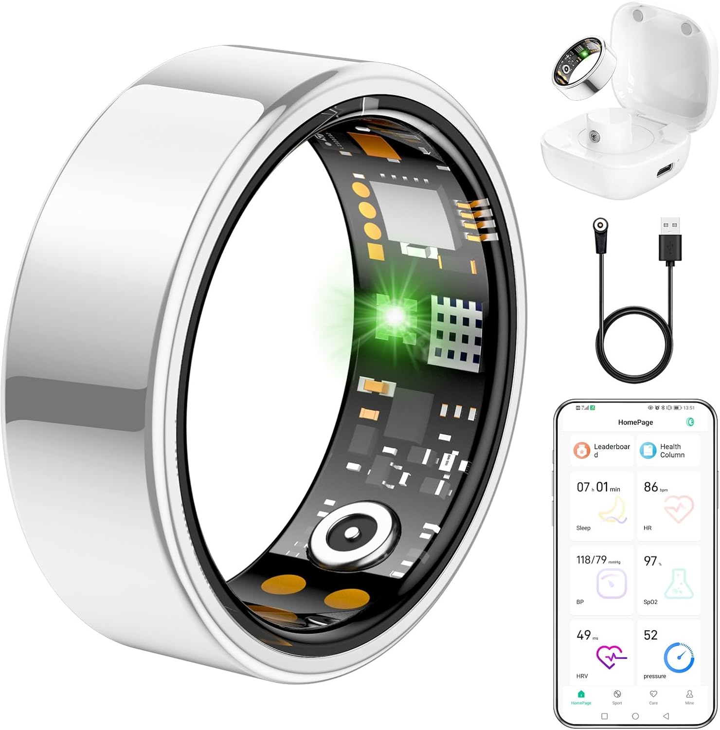 Smart Health Tracker Ring with Heart Rate and Sleep Monitor