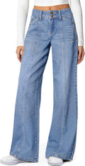 Sidefeel Women's Wide Leg Jeans High Waisted Stretchy Straight Leg 2%