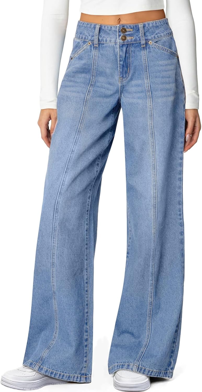 High Waisted Wide Leg Jeans for Women with Stretchy Comfort