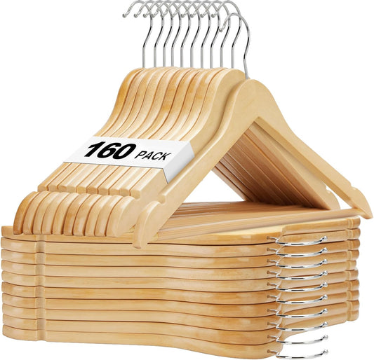 HOUSE DAY Bulk Wooden Hangers 160 Pack for Heavy Duty Storage