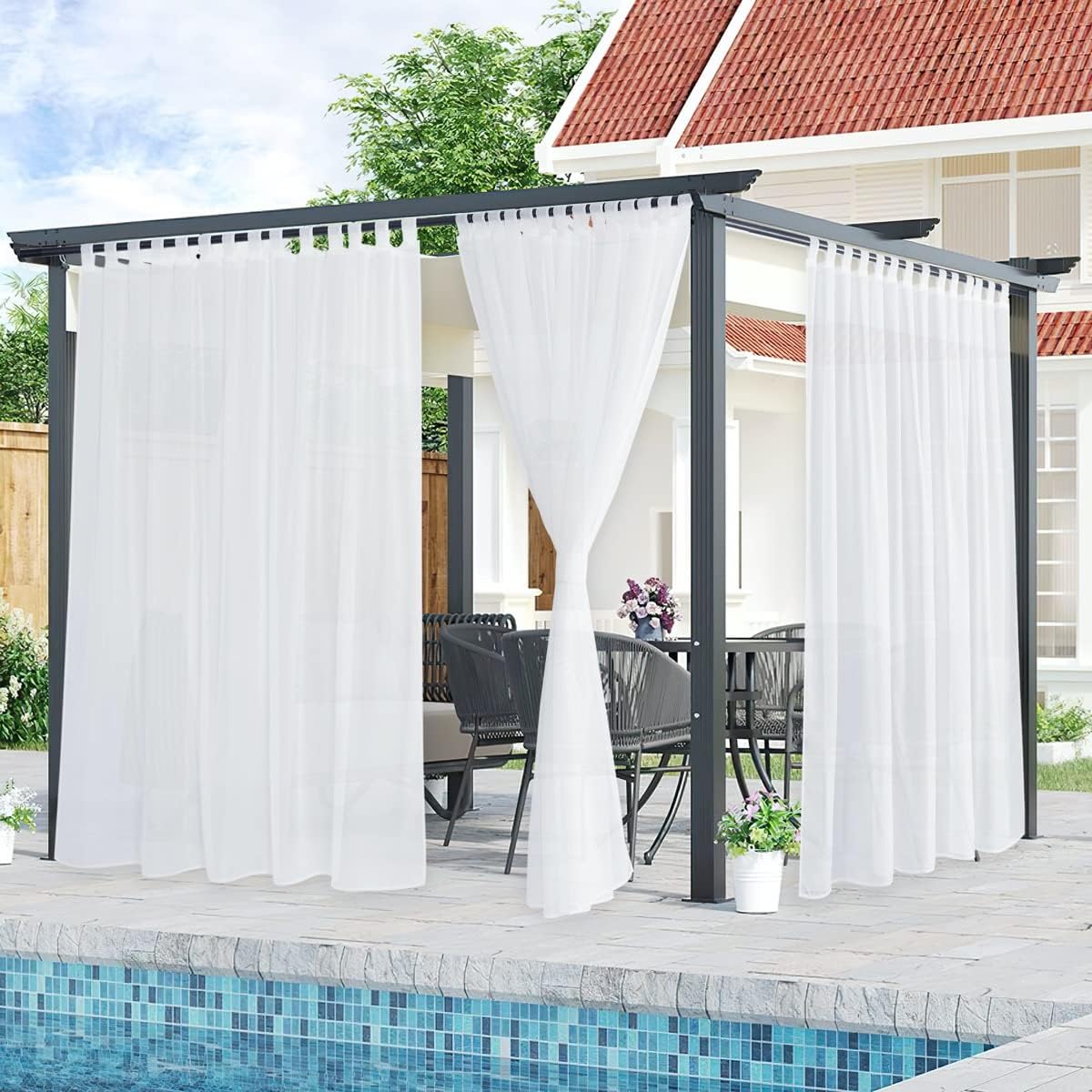 NICETOWN 2 Panels Sheer Outdoor Curtains for Patio and More