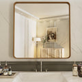 36x36 in Rounded Rectangle Bathroom Mirror with Wood Grain Metal Frame