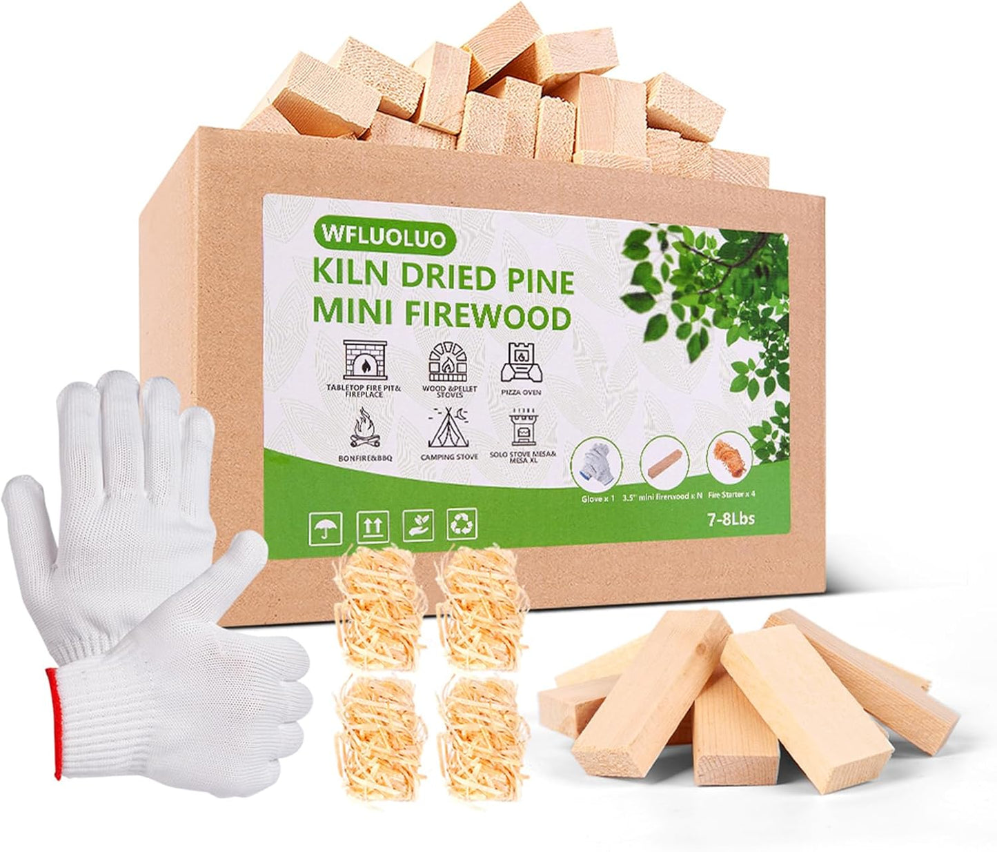 Mini Firewood with Fire Starters & Gloves for Outdoor Use