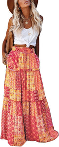 EARKOHA Womens High Waist Tie Paisley Maxi Skirt - Flowing