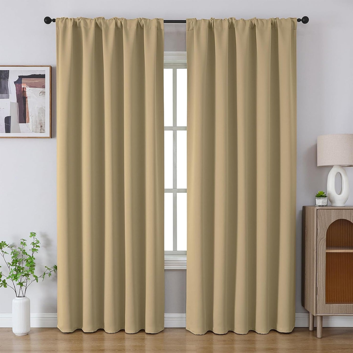 CUCRAF Beige Blackout Curtains for Bedroom & Living Room 90 in