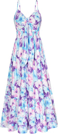 Womens Summer Maxi Dress Floral Tie Front - Flowy Boho Sundress
