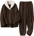 Women's Fluffy Loungewear Sleepwear Set - Warm Sherpa Two-Piece Pajama