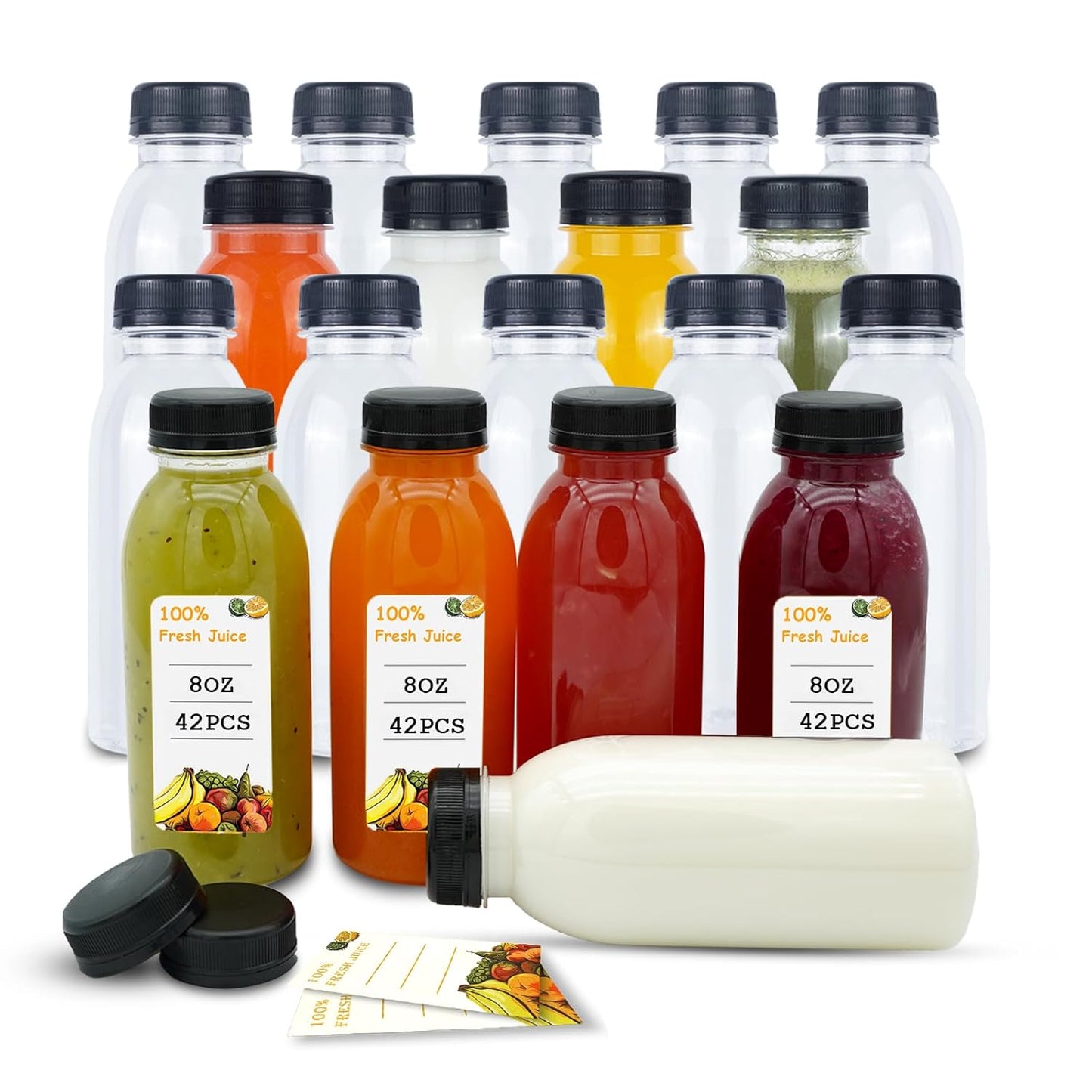 42 Pcs 8 OZ Plastic Juice Bottles with Tamper Evident Caps