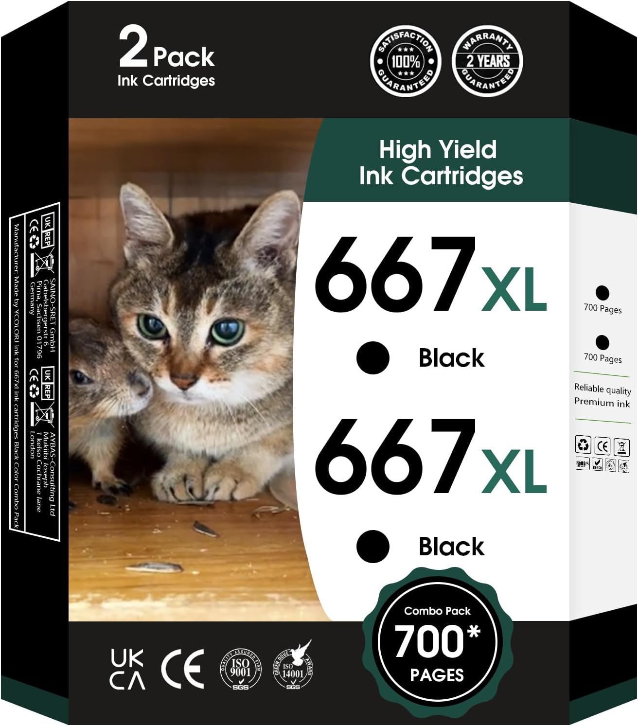 High-Quality 667XL Ink Cartridges for HP Printers - 2 Black