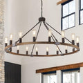 Farmhouse Wagon Wheel Chandelier 47in Black Rustic 18-Light - Vintage