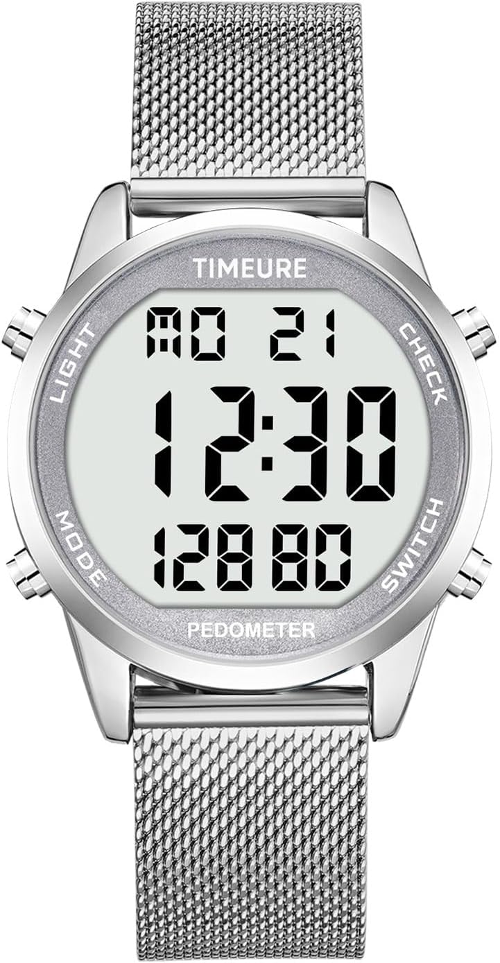 Men's Pedometer Watch with Stainless Steel Bracelet by TIMEURE