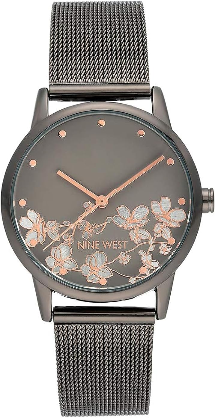 Nine West Women's Floral Dial Mesh Bracelet Watch for Style Lovers