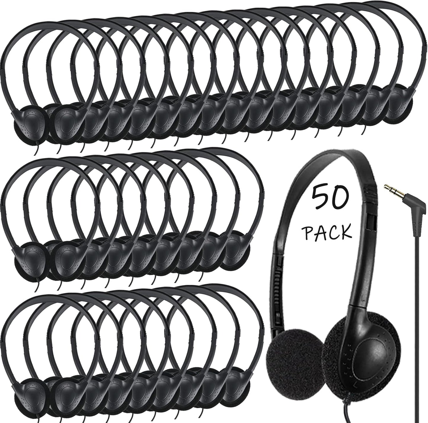 50 Pack Classroom Headphones for Students by Ladont - Durable & Comfy