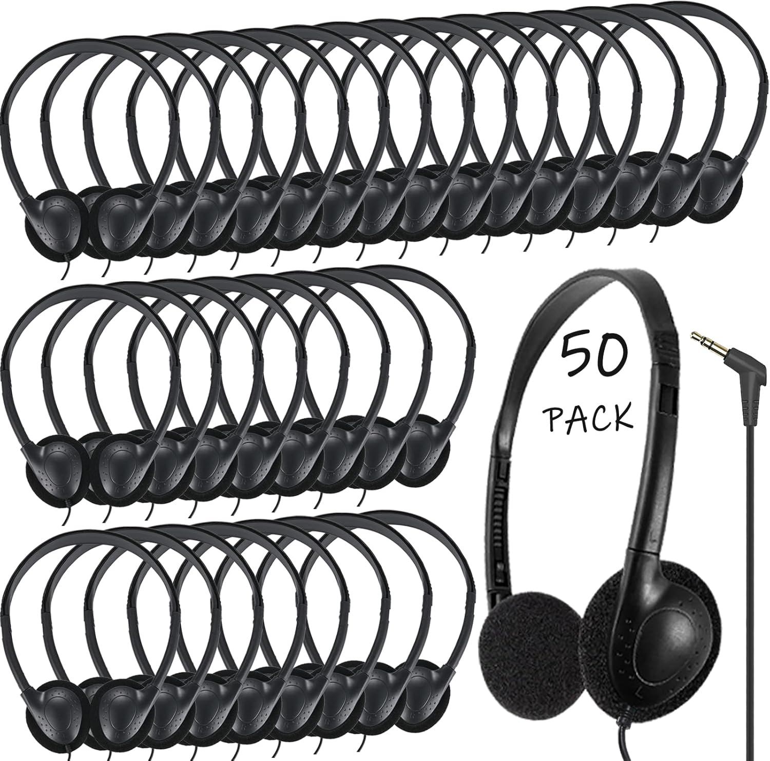 50 Pack Classroom Headphones for Students by Ladont - Durable & Comfy