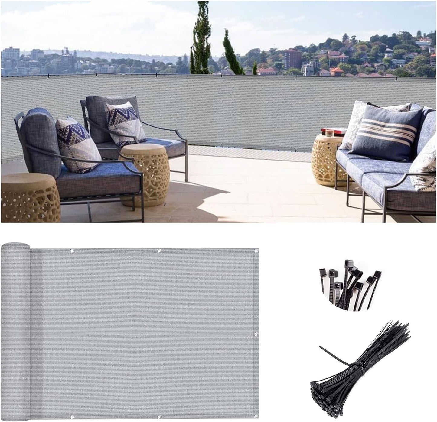 SUNLAX 3'x16' Light Grey Privacy Screen - UV Protected for Outdoor Spaces