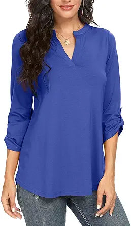 NILOUFO Womens Casual Summer Shirts Notch V Neck Blouses