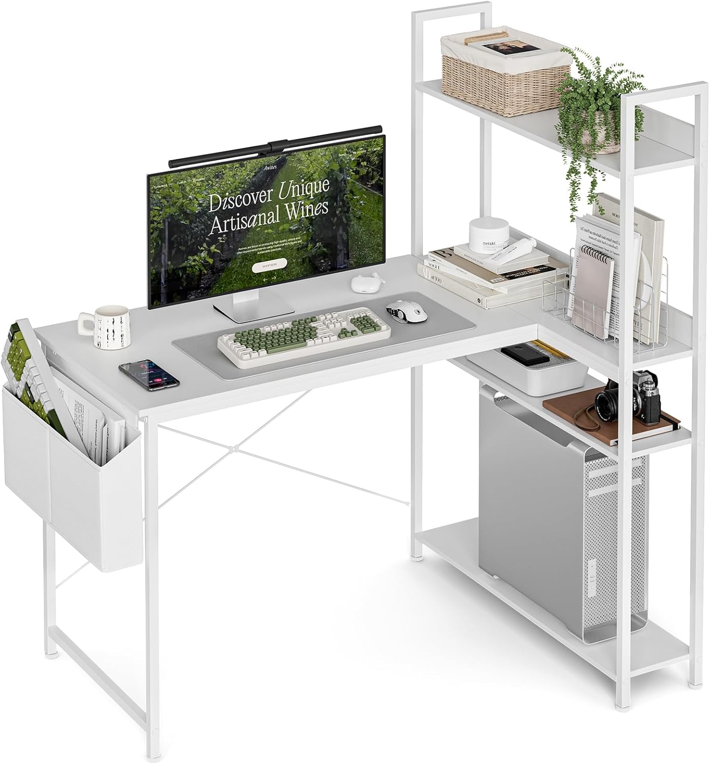 47 Inch L Shaped Computer Desk with Reversible Storage Shelves