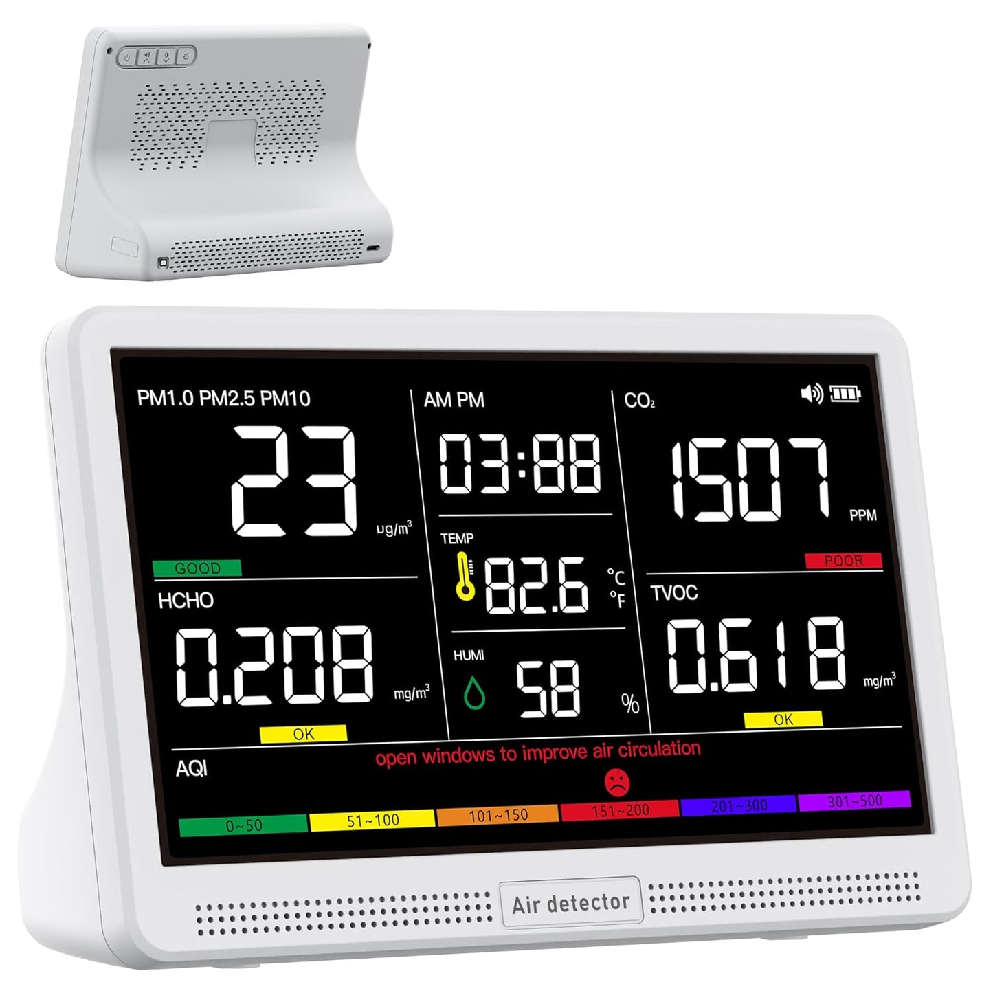 16 in 1 Air Quality Monitor Indoor with 7in Display for Home