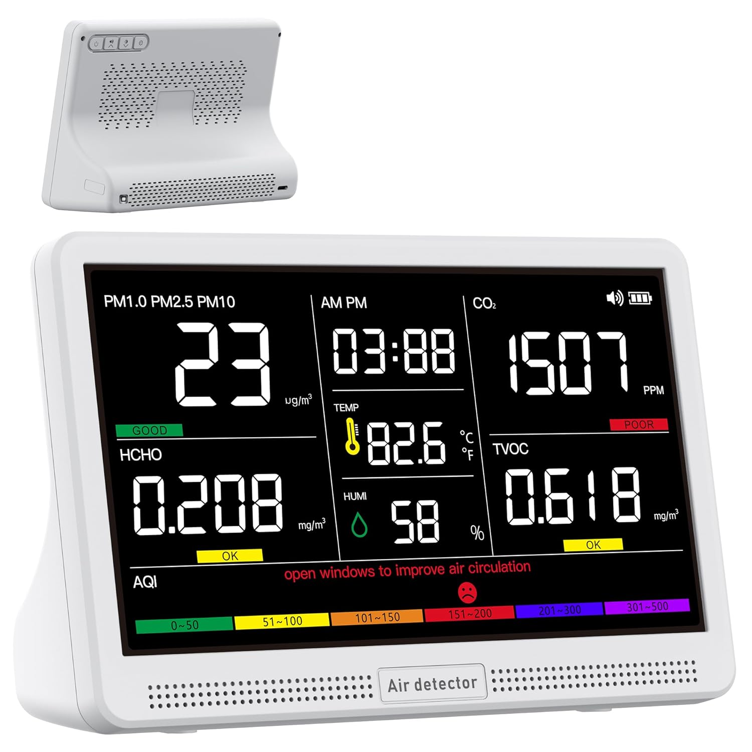 16 in 1 Air Quality Monitor Indoor with 7in Display for Home
