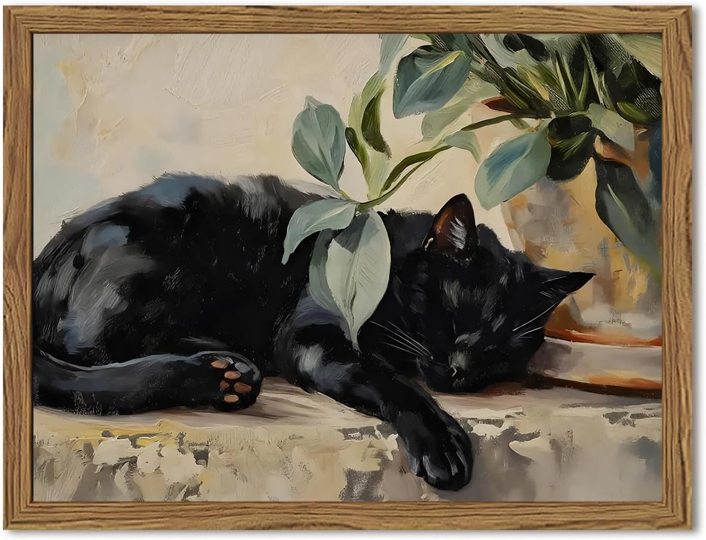 Framed Black Cat Canvas Wall Art for Rustic Home Decor