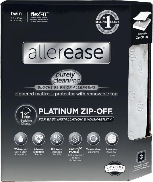 AllerEase Platinum Zip-Off Top Waterproof Mattress Protector Twin
