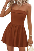 Summer Rompers For Women Strapless Tube Top Skort Romper (Style 5F26)