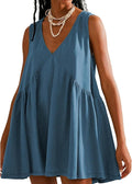 OPCAKM Women's V Neck Sleeveless Mini Dress - Flowy Pleated Sundress