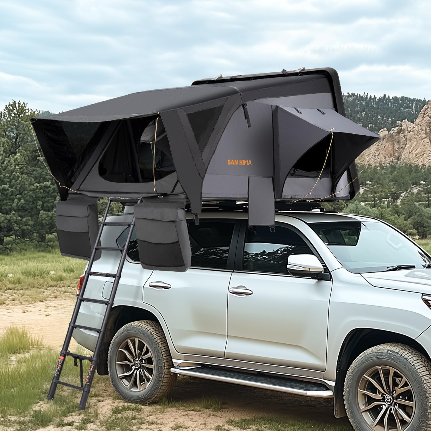 Sanhima Hard Shell Rooftop Tent - Stargaze Window, LED Light, 2-3 Person for Ultimate Car Camping