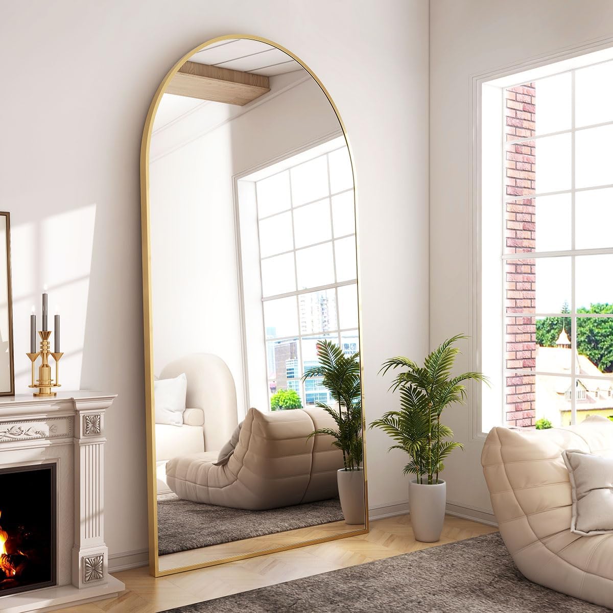 Arched Full Length Mirror with Aluminum Alloy Frame for Elegance