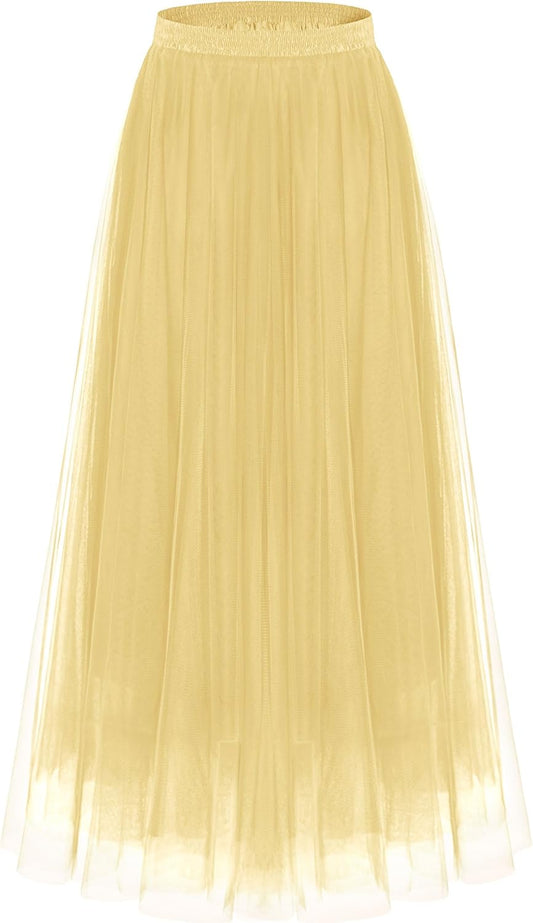 Kingfancy Women's Winter Skirts 2 Layered Tulle A-Line Midi
