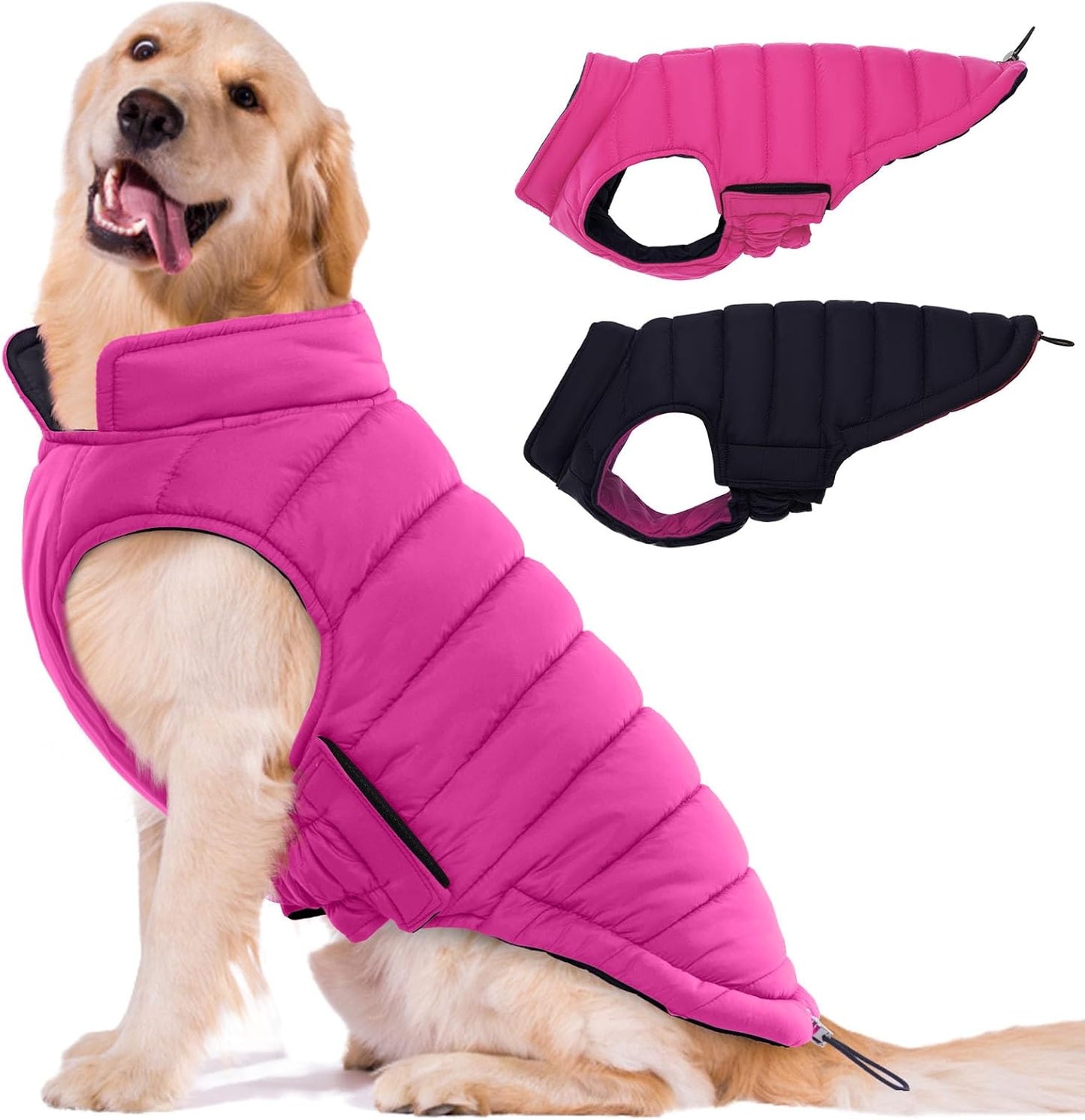 Reversible Dog Coat Waterproof Puffer Vest for Winter Warmth