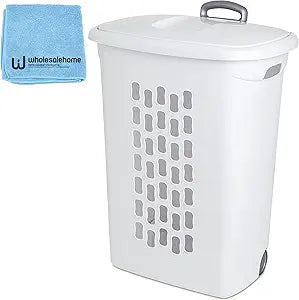 Sterilite Plastic Laundry Hamper with Lid and Wheels for Easy Use