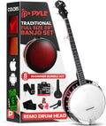 Pyle Banjo Kit with Sapele Resonator and Remo Head for Musicians