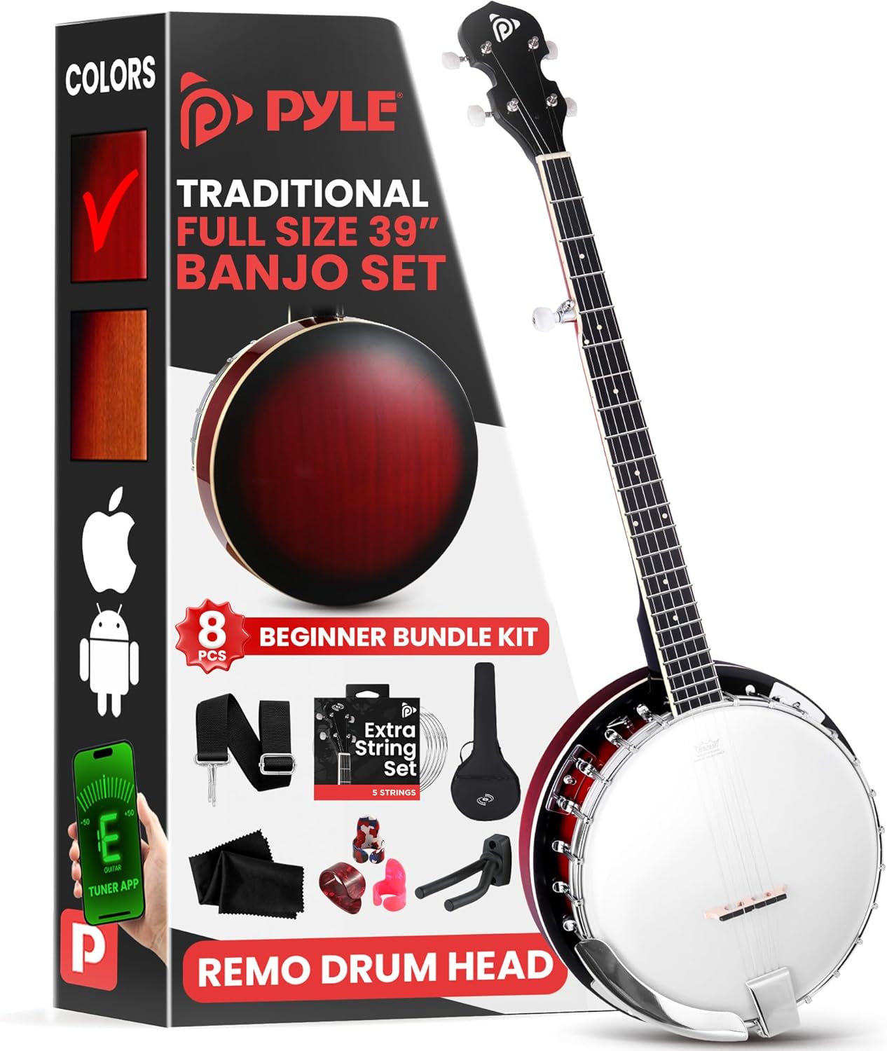 Pyle Banjo Kit with Sapele Resonator and Remo Head for Musicians