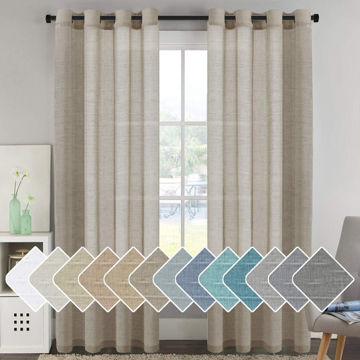 Natural Linen Curtains for Living Room Window Privacy and Elegance