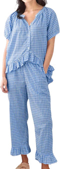 Womens Gingham Pajama Set Two Piece Short Sleeve Lounge Set