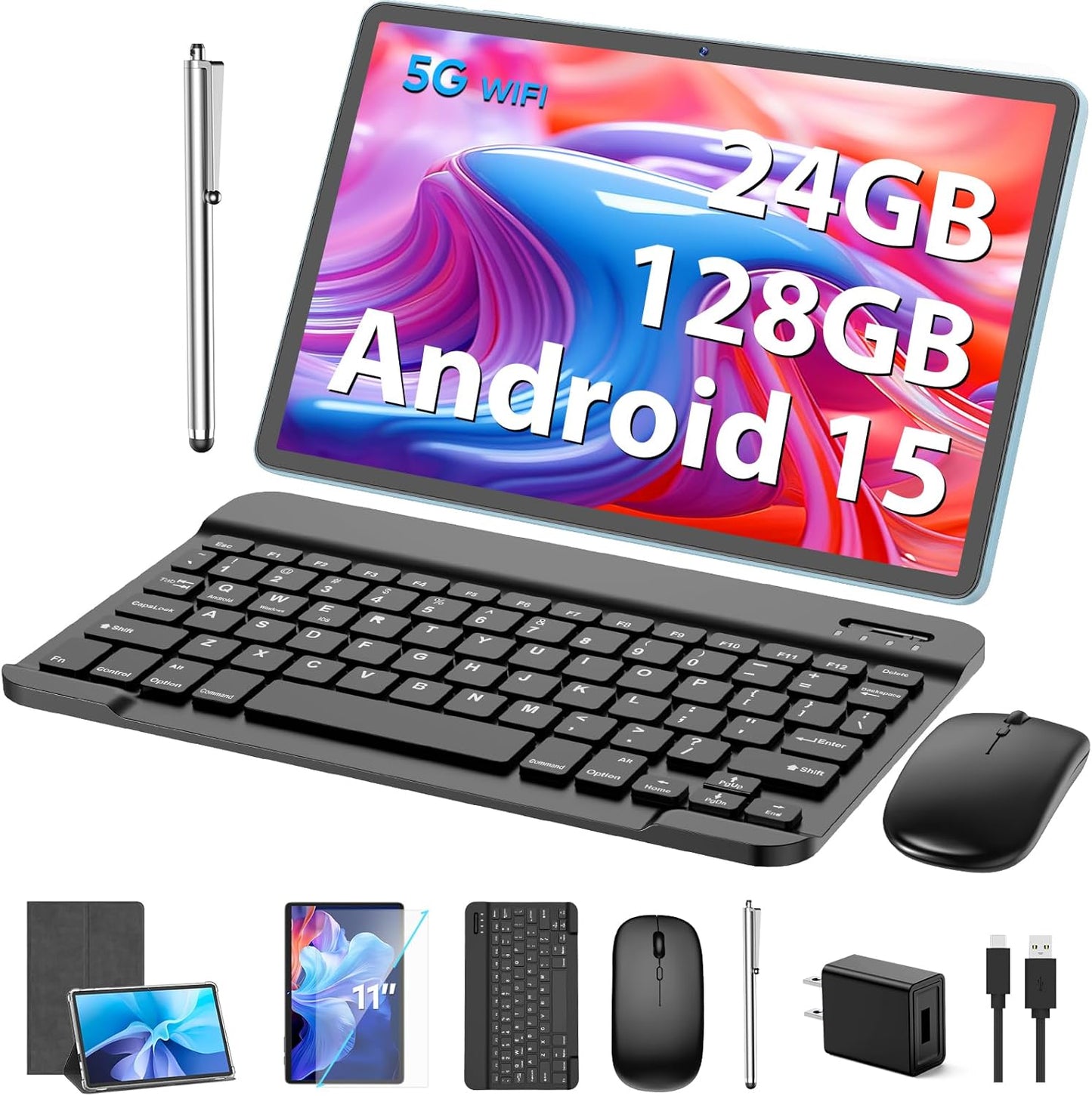 11 inch Android 15 Tablet with Keyboard and Accessories