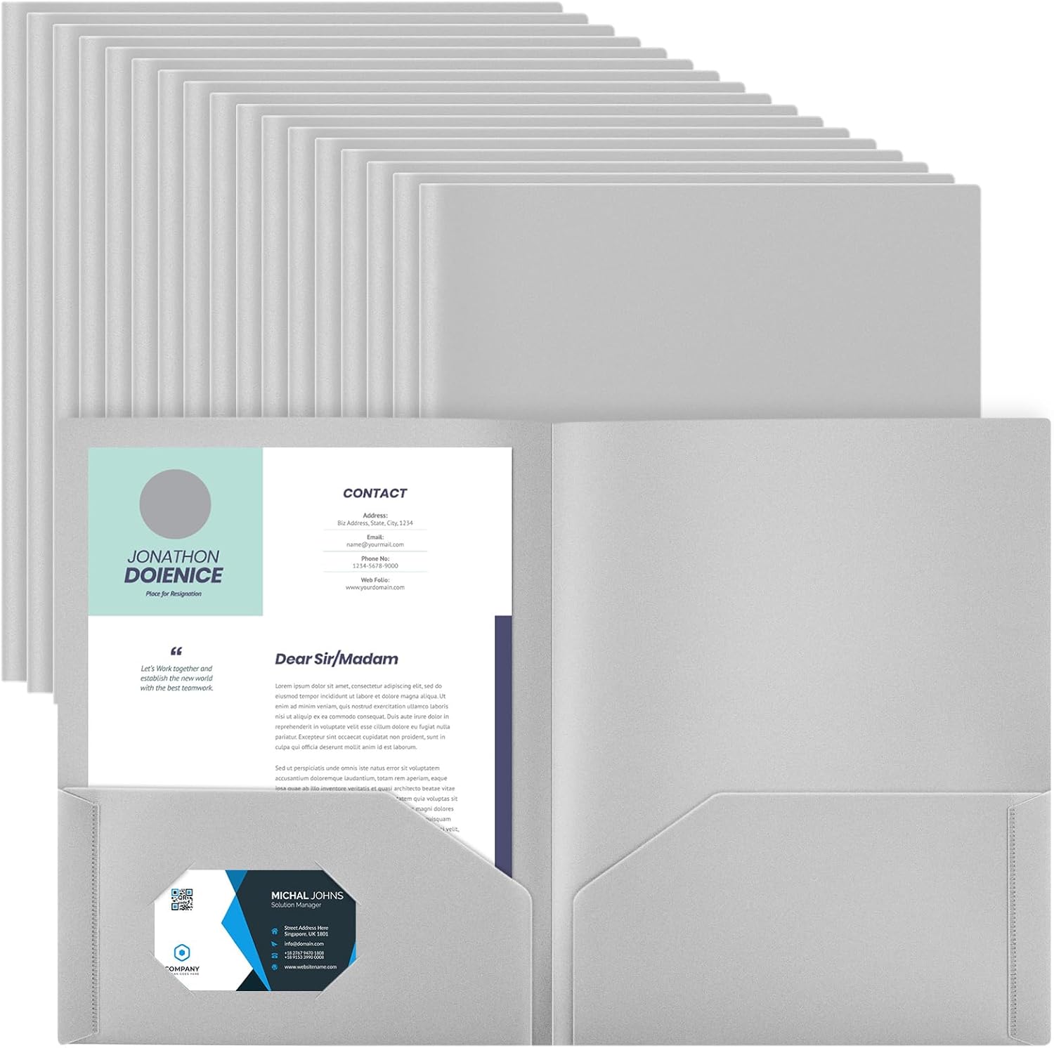 Gueevin 50 Pcs Plastic Folders with Pockets for School Use
