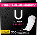 U by Kotex Balance Wrapped Panty Liners, Regular Length - 320 Count