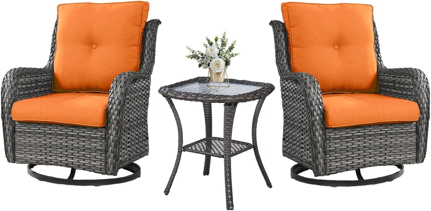 Outdoor Swivel Rocker Wicker Chairs Set of 3 for Relaxation