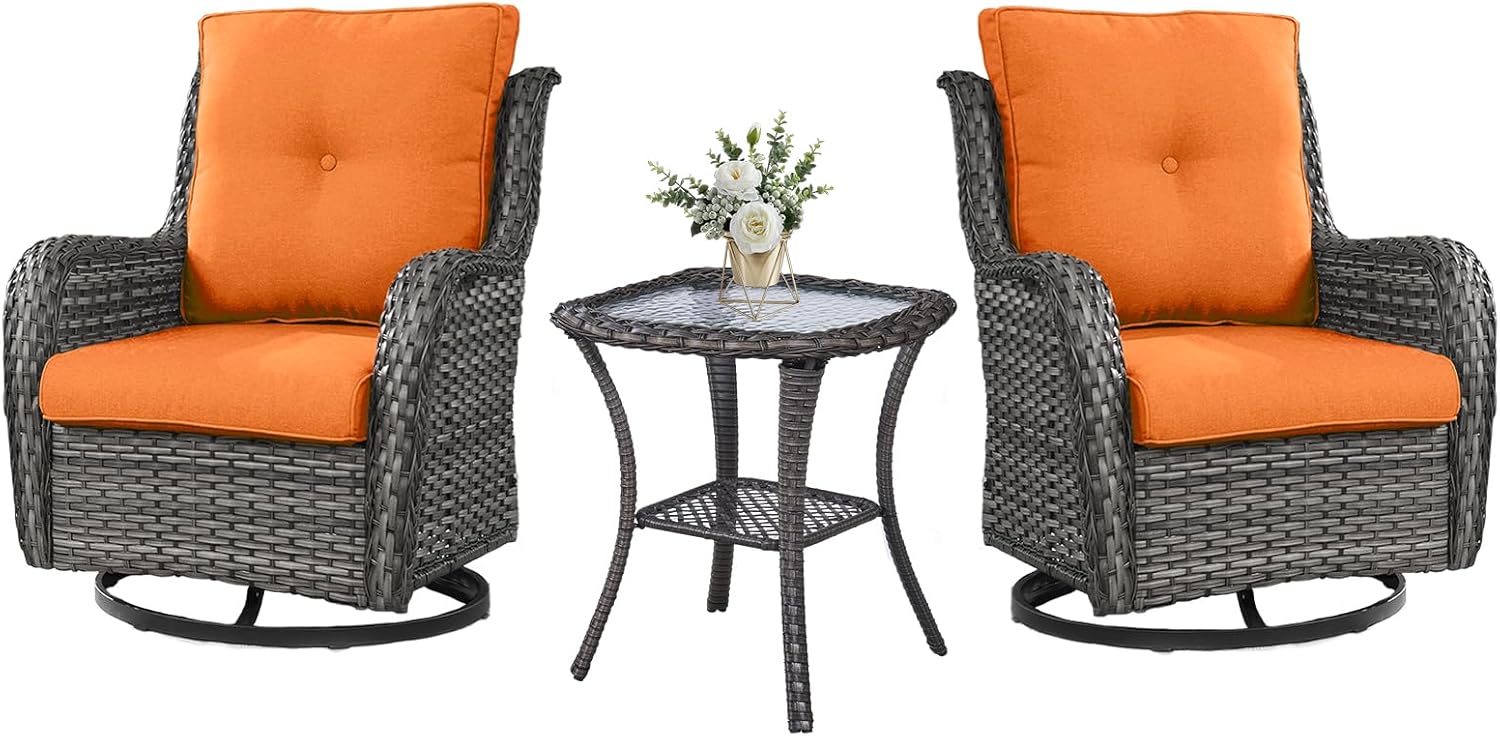 Outdoor Swivel Rocker Wicker Chairs Set of 3 for Relaxation