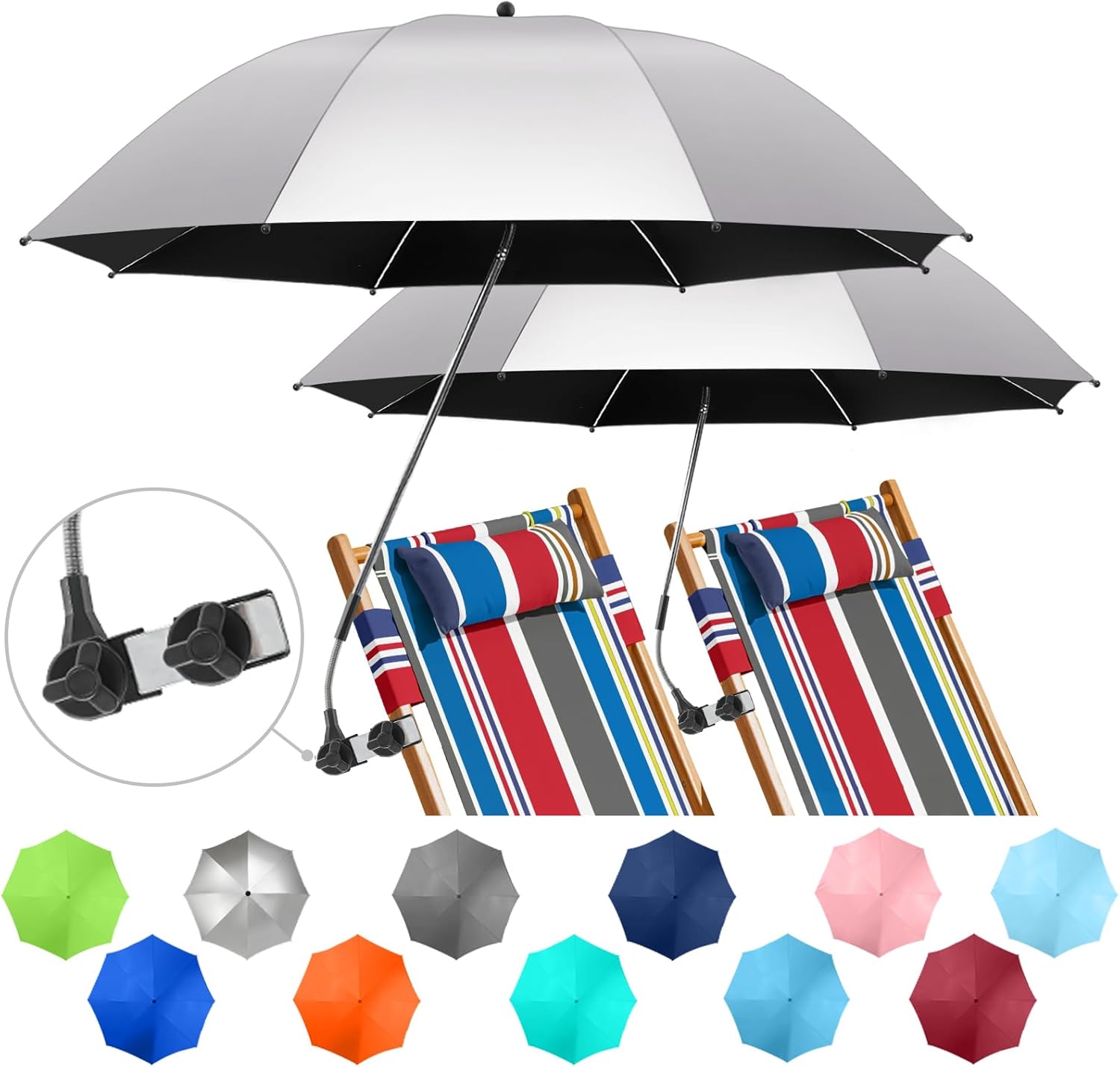 2 Pack Beach Umbrella with Clamp for Ultimate Sun Protection