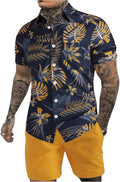 Men's Floral Hawaiian 2-Piece Beach Shirt and Shorts Set - Casual